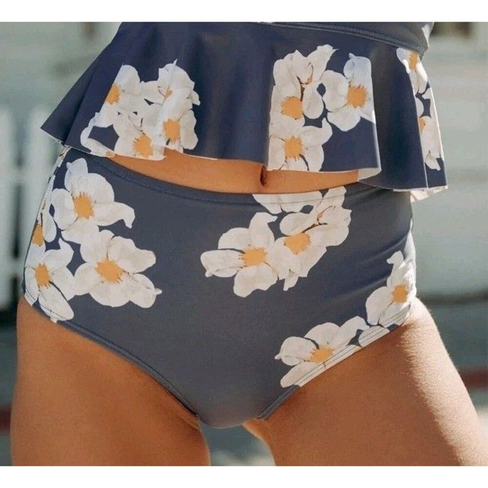 Albion Daisy Gray High Waisted Bikini Bottom Swim Size XXL